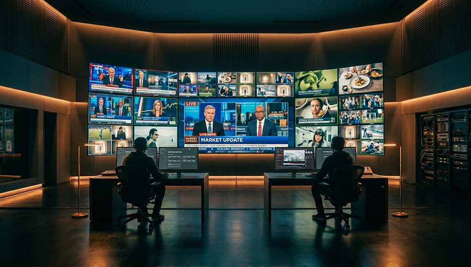 Broadcast master control distributing graded program over NDI and SRT