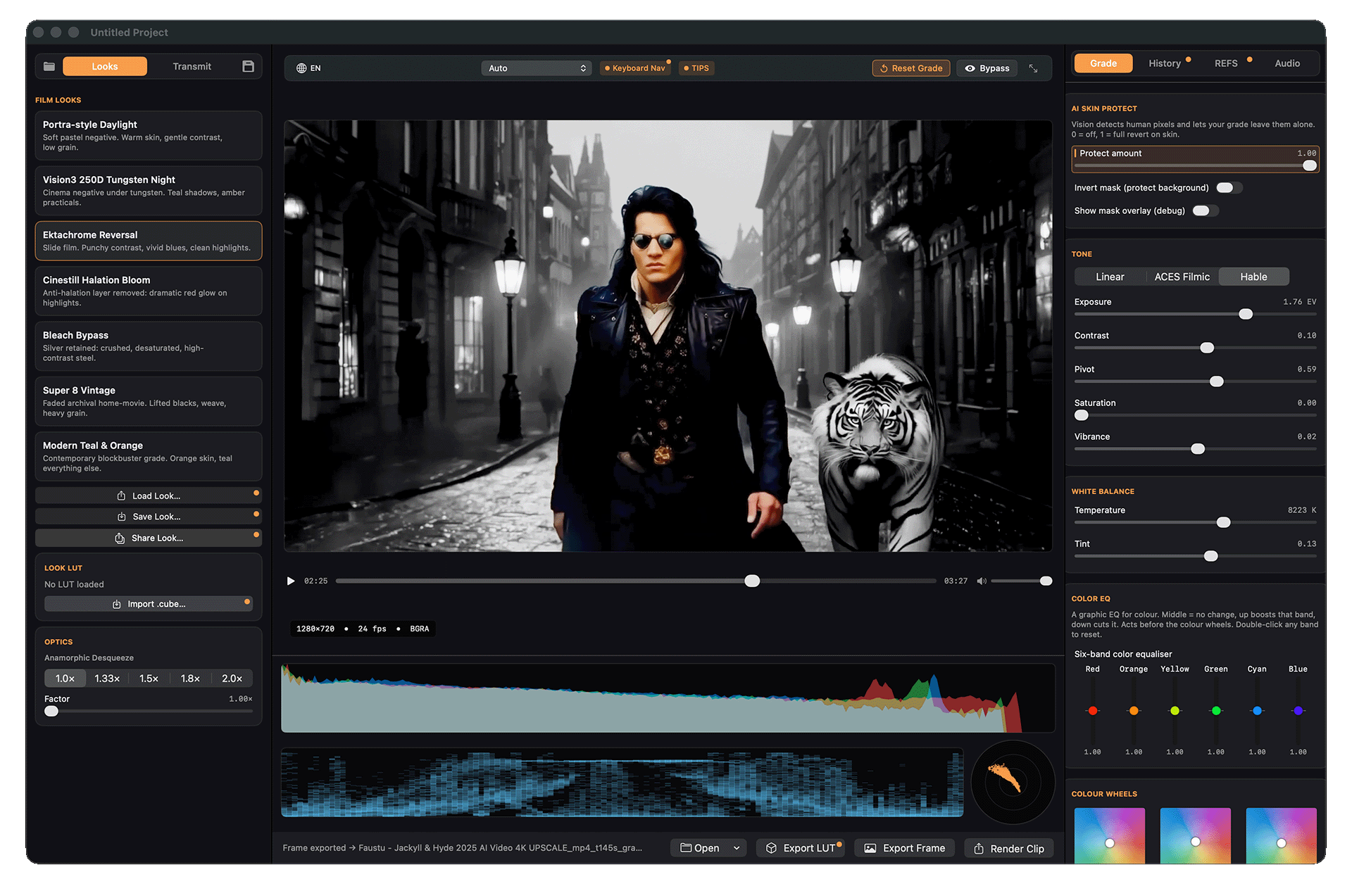 Skin AI Protect keeping a person's skin natural while the scene gets an extreme grade